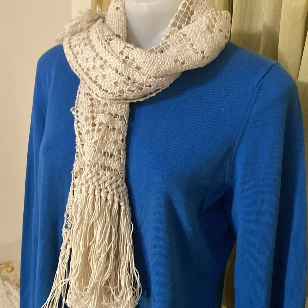 Woven fringed boho silk scarf for body or home 58 x 15”